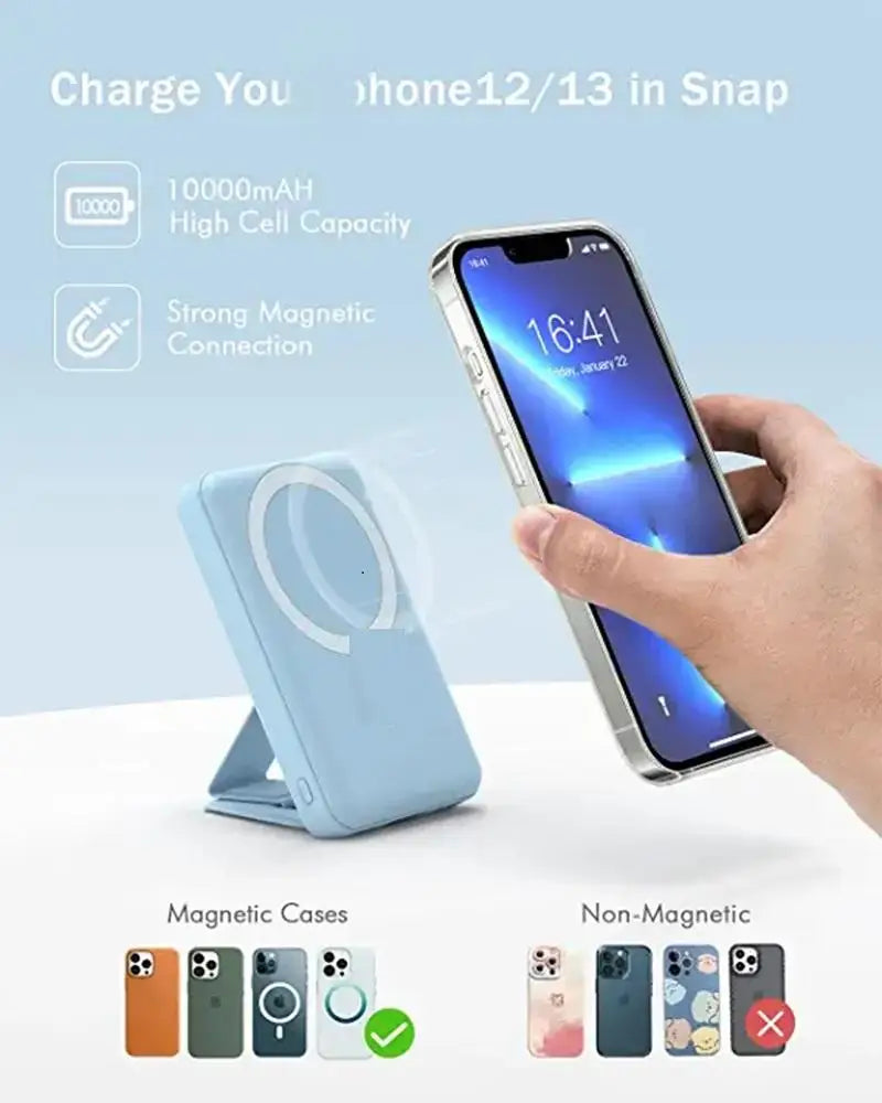 10000mAh  Holder Magnetic Power Bank with Type-C Cable LED Display 22.5W PD Fast Charging Wireless Portable Charger for iPhone